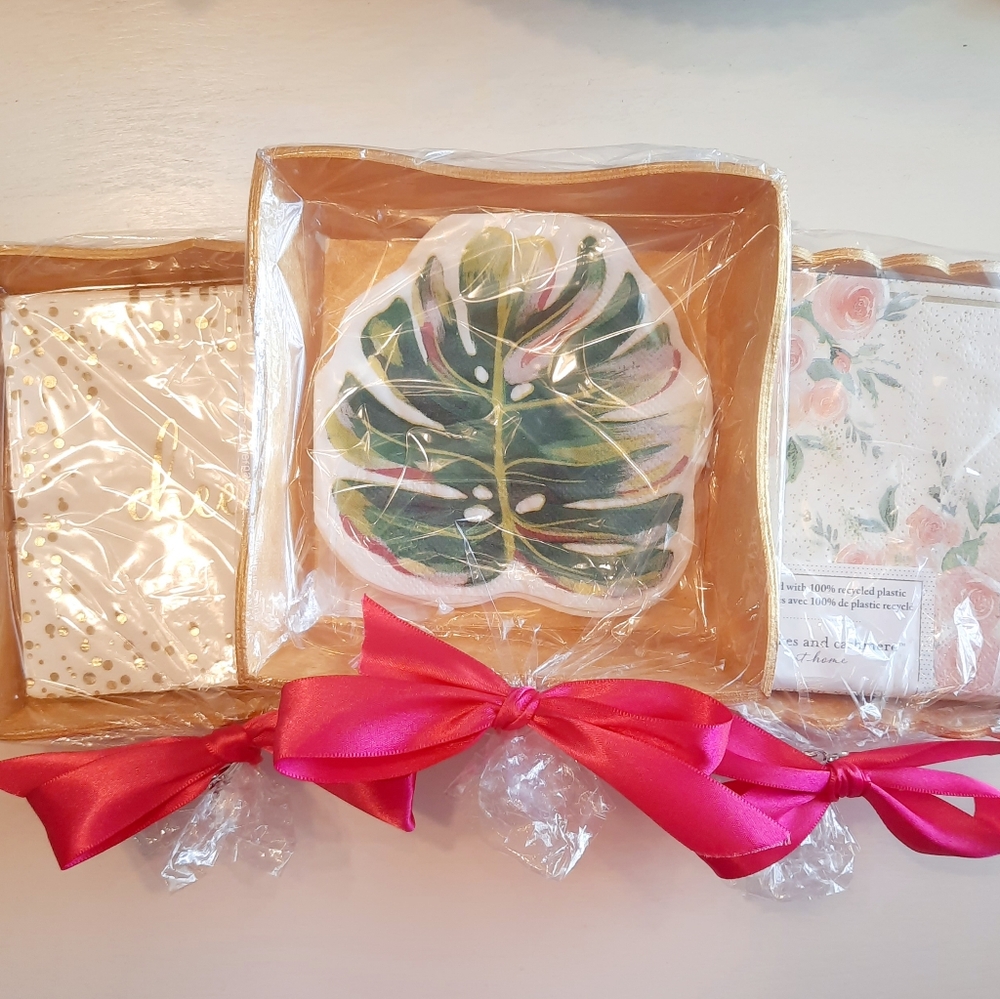 Palm Print Cocktail napkin tray set, paper napkin holder,